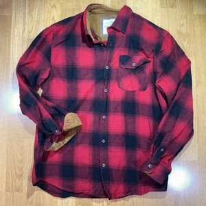 Men's Red Buffalo Plaid Button Up Shirt Sz M Corduroy Detail Lumberjack Classic
